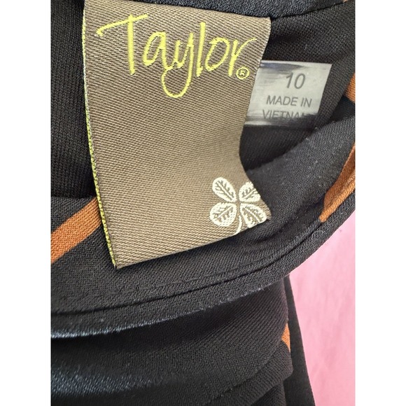 Taylor Women's Black and Rust Stripe Midi Dress Asymmetrical Hem High neck L - Picture 5 of 7